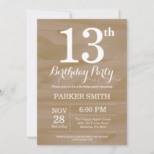 Invitación de cumpleaños número 13 rústica