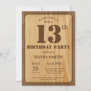 Invitación de cumpleaños número 13 rústica de made