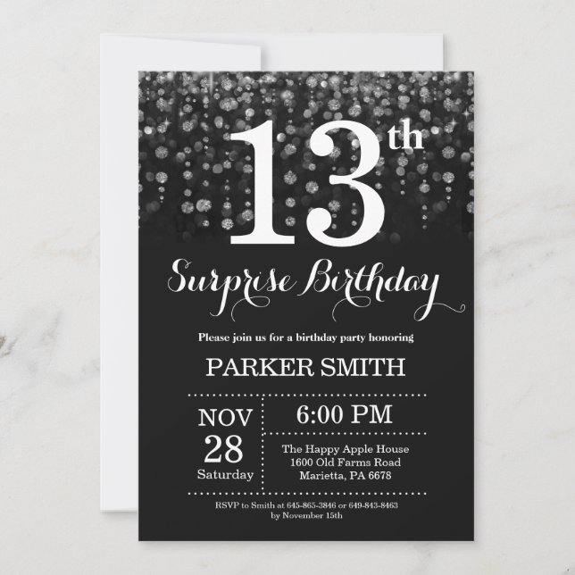 Invitación de cumpleaños número 13 sorpresa con br (Anverso)