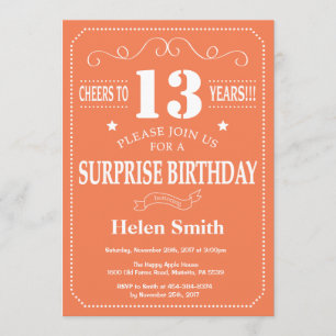 Invitación de cumpleaños número 13 sorpresa coral