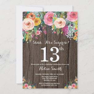 Invitación de cumpleaños número 13 sorpresa floral