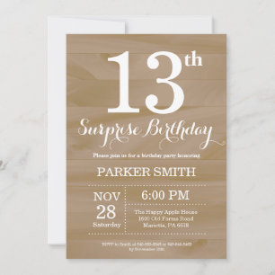Invitación de cumpleaños número 13 sorpresa rústic