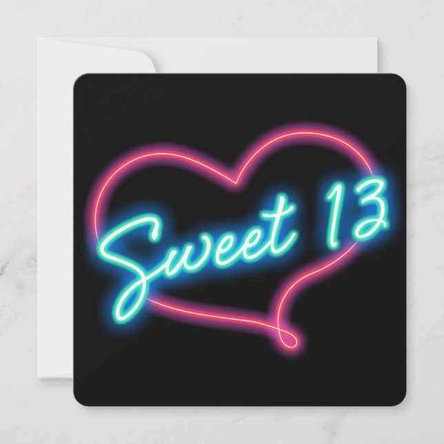 Invitación de cumpleaños número 13 SWEET con coraz (Anverso)