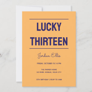 Invitación de cumpleaños número 13 Tall Caps Lucky