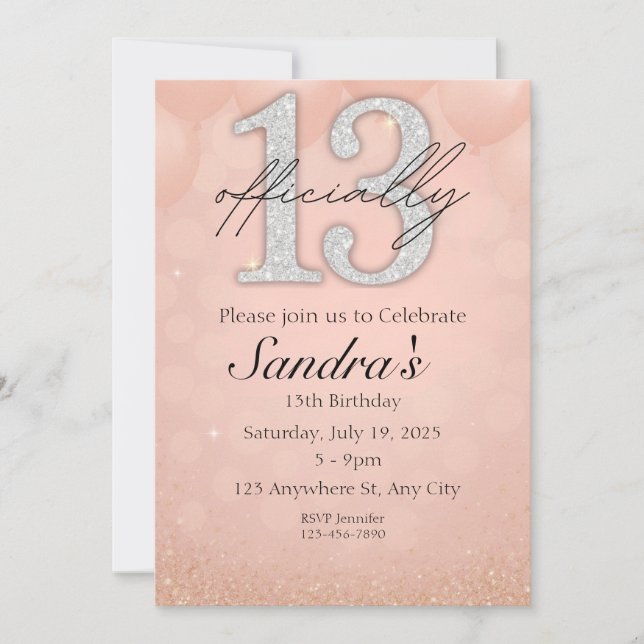 Invitación de cumpleaños número 13, tarjeta de fie (Anverso)