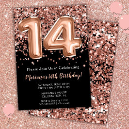 Invitación de cumpleaños número 14 con rosa negra 