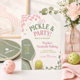 Invitación de cumpleaños número 14 de Pickleball |