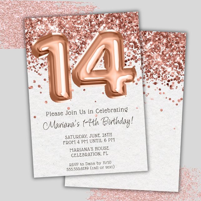 Invitación de cumpleaños número 14 de Rose Gold (Subido por el creador)
