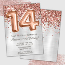 Invitación de cumpleaños número 14 de Rose Gold Si
