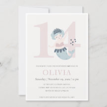 Invitación de cumpleaños número 14 de sirena azul