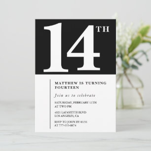 Invitación de cumpleaños número 14 en blanco y neg