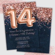 Invitación de cumpleaños número 14 en rosa oro y a