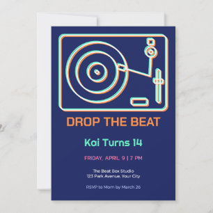 Invitación de cumpleaños número 14 Offset Neon DJ 