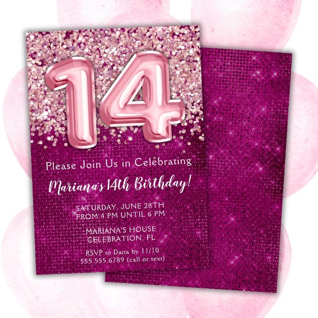 Invitación de cumpleaños número 14 para niña con b (Subido por el creador)
