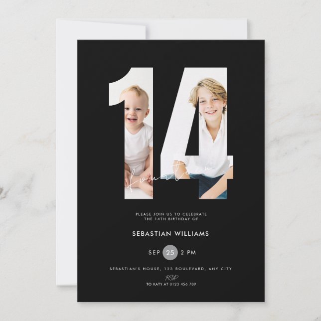 Invitación de cumpleaños número 14 personalizada e (Anverso)