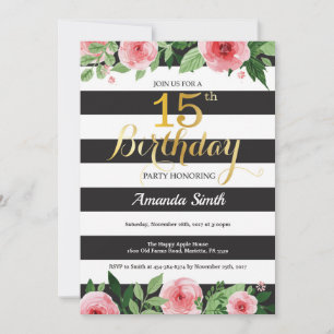 Invitación de cumpleaños número 15 adolescente. Fl