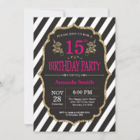 Invitación de cumpleaños número 15. Brillo negro y