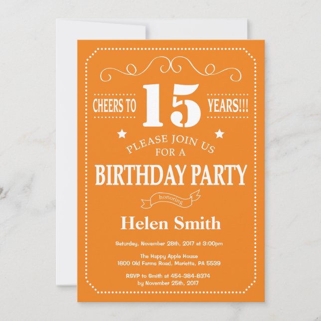 Invitación de cumpleaños número 15 Burgundy Naranj (Anverso)