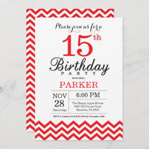Invitación de cumpleaños número 15 Chevron Rojo
