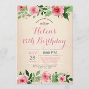Invitación de cumpleaños número 15 color de agua r