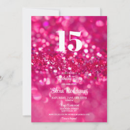 Invitación de cumpleaños número 15 con brillo rosa