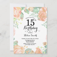 Invitación de cumpleaños número 15 con flores botá