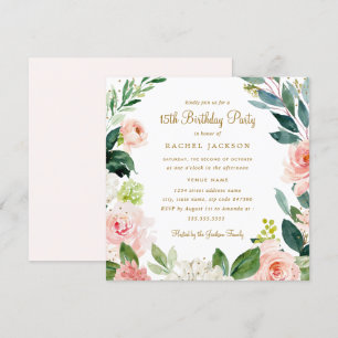 Invitación de cumpleaños número 15 con flores en a