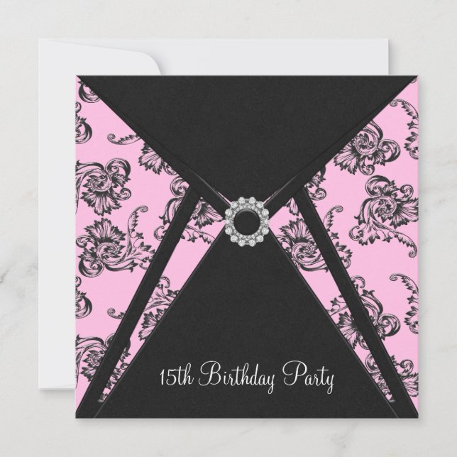 Invitación de cumpleaños número 15 con tema Damask (Anverso)
