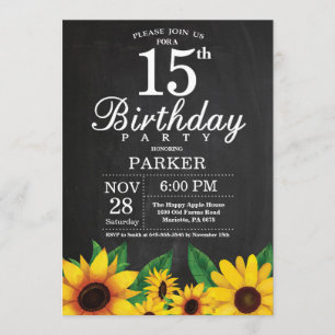 Invitación de cumpleaños número 15 de girasol
