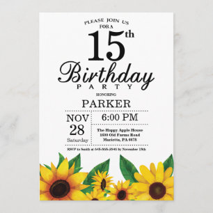 Invitación de cumpleaños número 15 de girasol