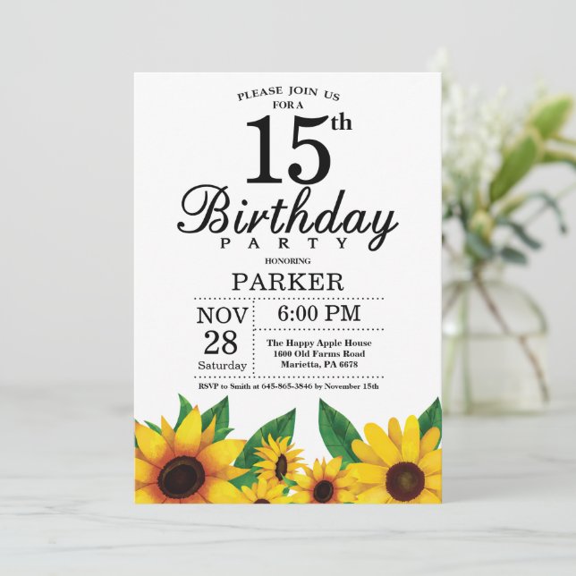 Invitación de cumpleaños número 15 de girasol