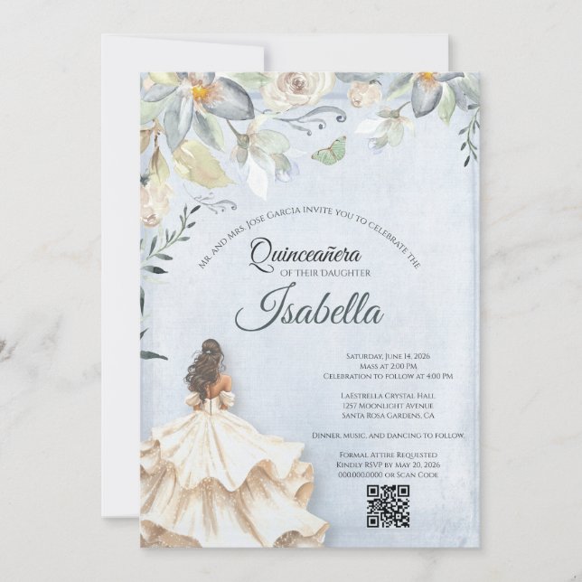 Invitación de cumpleaños número 15 de Quinceañera  (Anverso)