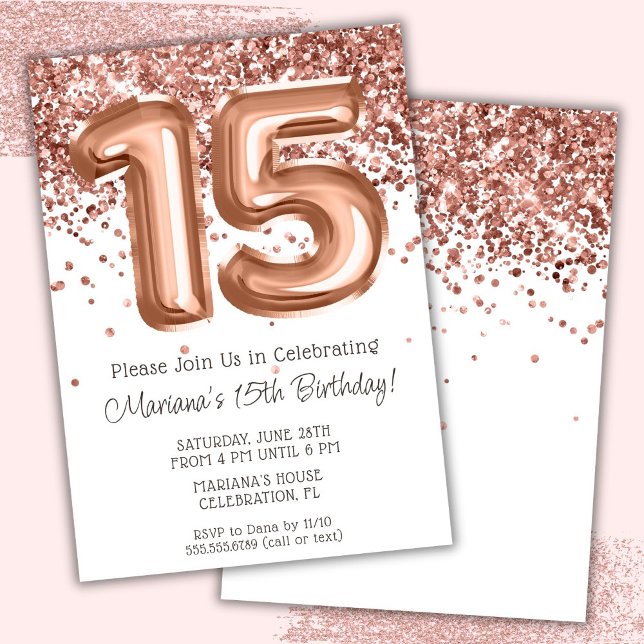 Invitación de cumpleaños número 15 de Rose Gold (Subido por el creador)