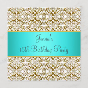 Invitación de cumpleaños número 15 en azul turques