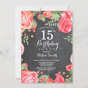 Invitación de cumpleaños número 15 floral roja bot