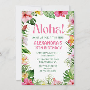 invitación de cumpleaños número 15 hawaiano Flores