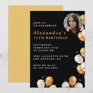 invitación de cumpleaños número 15 negra Globo Dor