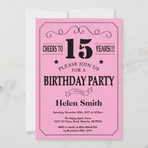 Invitación de cumpleaños número 15 negra y rosa