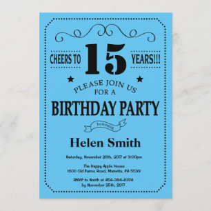 Invitación de cumpleaños número 15: negro y azul