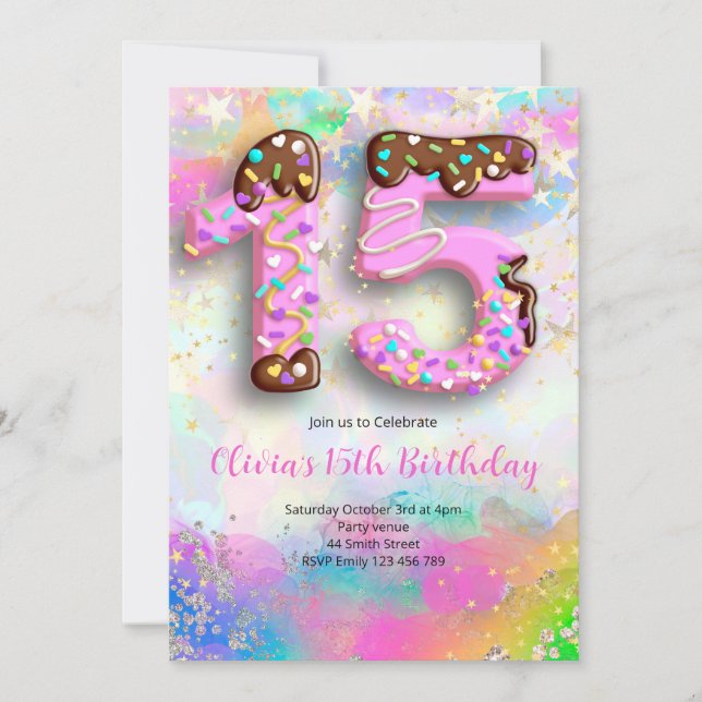 Invitación de cumpleaños número 15 para chicas Don (Anverso)