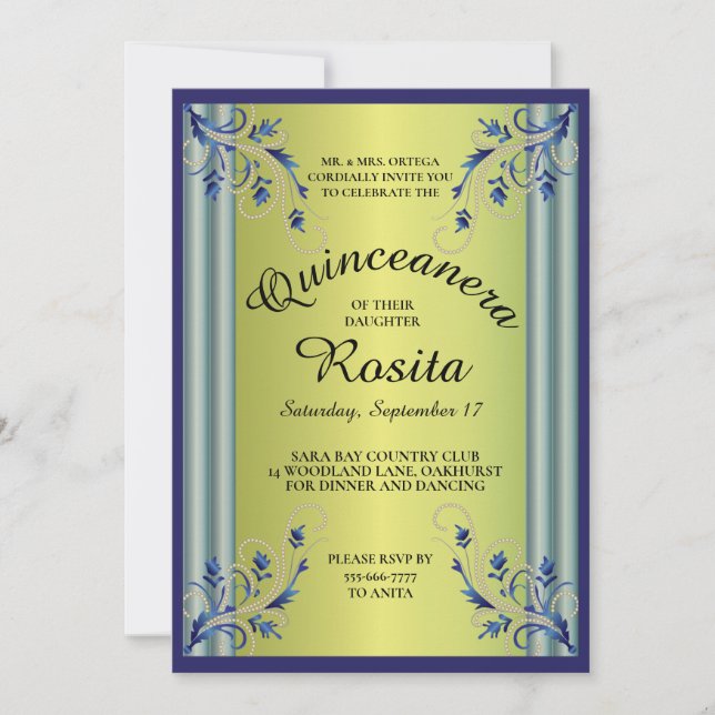 Invitación de cumpleaños número 15 para chicas lat (Anverso)
