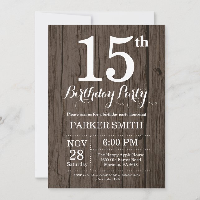 Invitación de cumpleaños número 15 rústica (Anverso)
