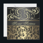 Invitación de cumpleaños número 16 a dorada Swirl<br><div class="desc">Elegante Suiza dorada y Rosa dulce 16º Invitación de cumpleaños,  también disponible en otros colores.</div>