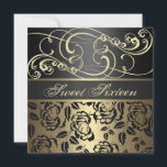Invitación de cumpleaños número 16 a dorada Swirl<br><div class="desc">Elegante Suiza dorada y Rosa dulce 16º Invitación de cumpleaños,  también disponible en otros colores.</div>