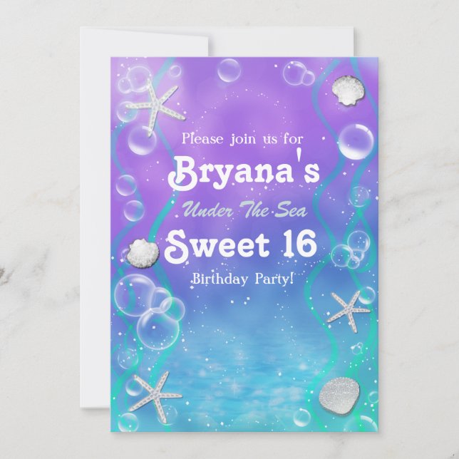Invitación de cumpleaños número 16 bajo el mar (Anverso)