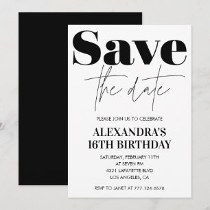 invitación de cumpleaños número 16 Blanco Negro Gu