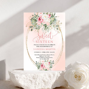 Invitación de cumpleaños número 16 Blush Gold Flor