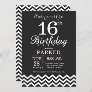 Invitación de cumpleaños número 16 Chevron blanco 