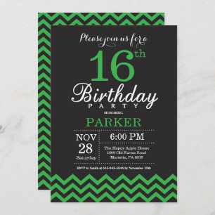 Invitación de cumpleaños número 16 Chevron negro y