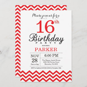 Invitación de cumpleaños número 16 Chevron Rojo